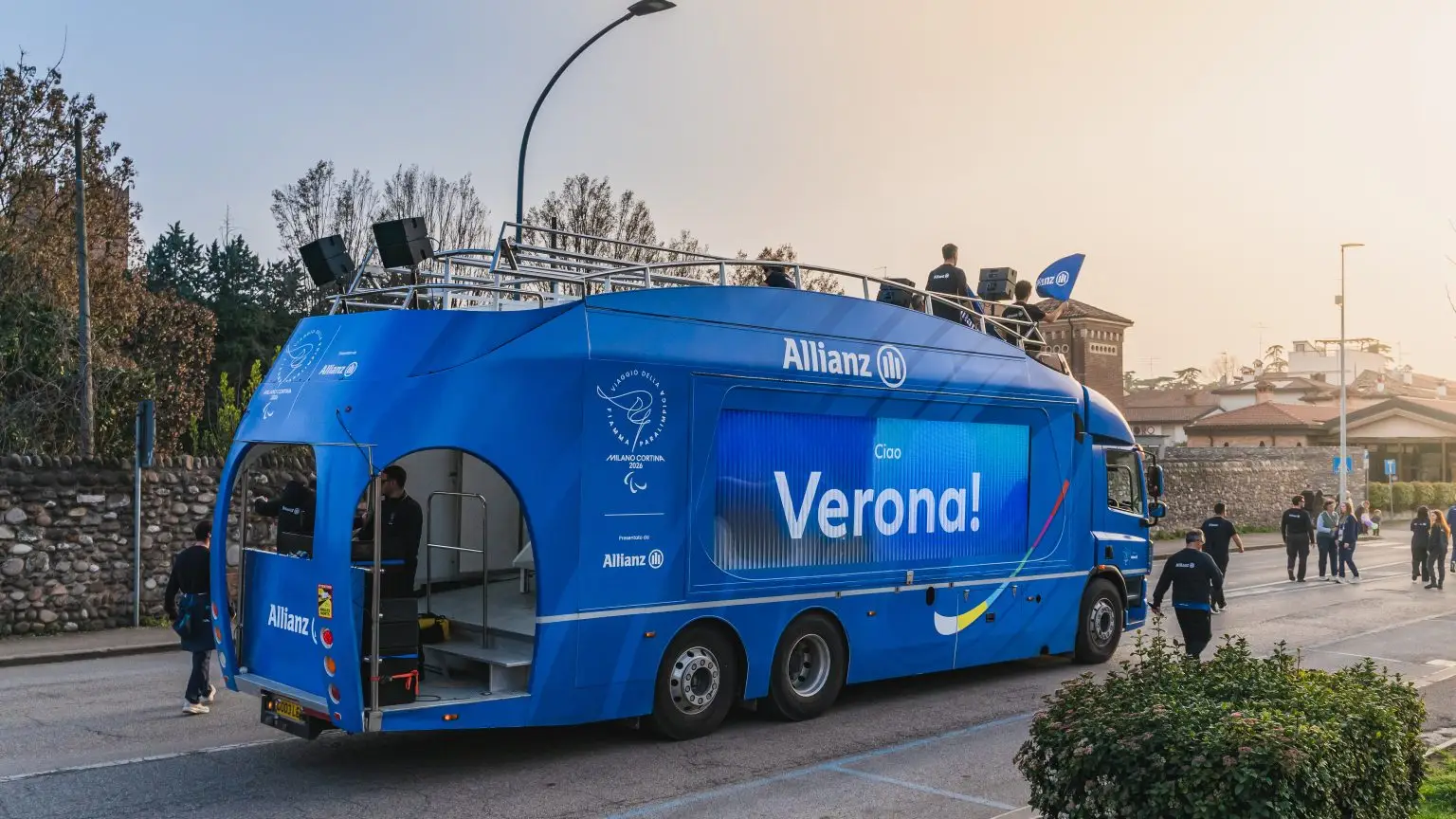 Allianz LED ShowTruck in Verona during the Milano Cortina 2026 Paralympic Torch Relay